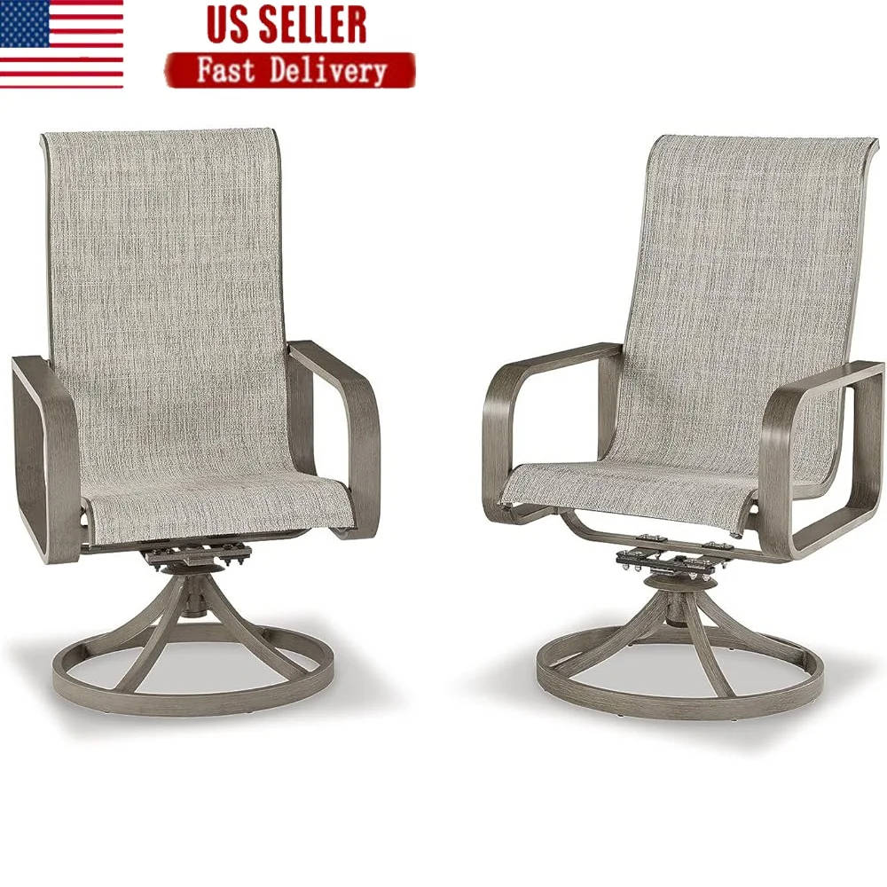 

2 Outdoor Swivel Sling Chairs Modern Design Durable Aluminum Frame Patio Deck Pool