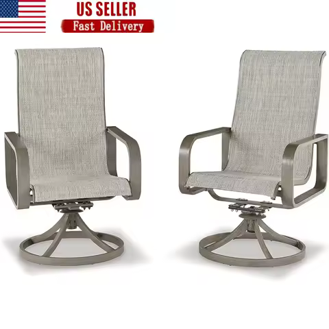 2 Outdoor Swivel Sling Chairs Modern Design Durable Aluminum Frame Patio Deck Pool