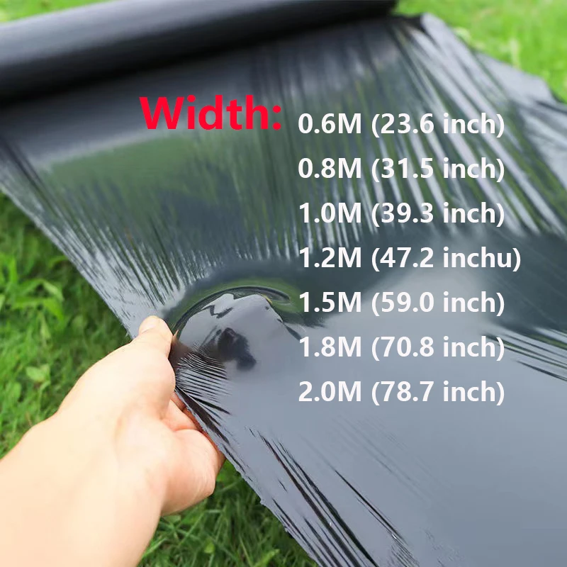 50M Garden Film Greenhouse Reflective Weed Control Black Mulch Plastic Film Width 0.6M, 0.8M, 1.0M, 1.2M, 1.5M, Thicken 0.01mm