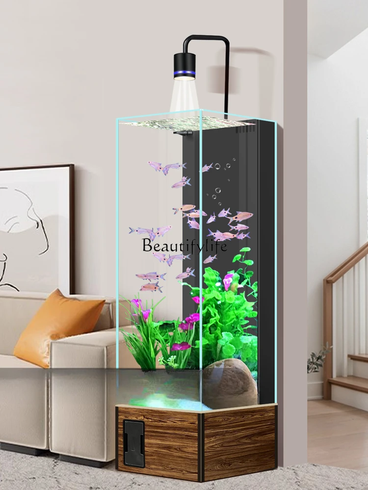 

yj9 New Fish Tank Living Room Small Aquarium Floor Household Super White Glass Change Water TV Cabinet next to Fish Globe