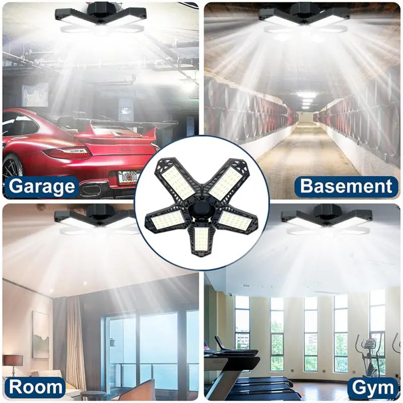 Lâmpadas LED para Garagem com Painéis Ajustáveis, Iluminação para Garagem, Shop Light, Super Bright, Parafuso E27, 40W, 60W, 80W, 10000LM, 2PCs