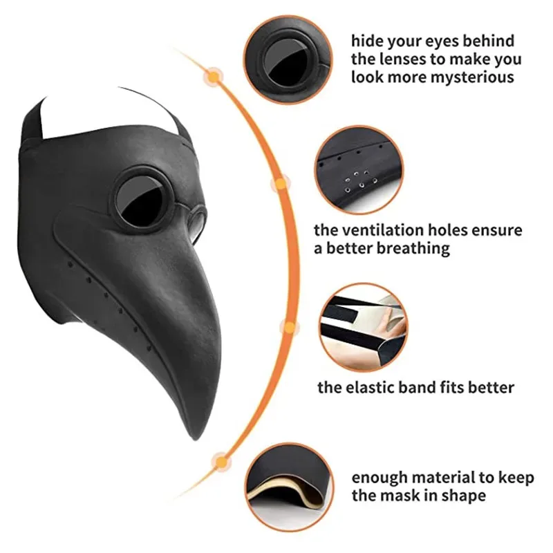 CyBlack Rubber Pest Arzt Maske, Halloween Lange Nase Vogel Beek Steampunk Gas Latex Gesichtsmaske, Cosplay Prop für Kinder und Erwachsene