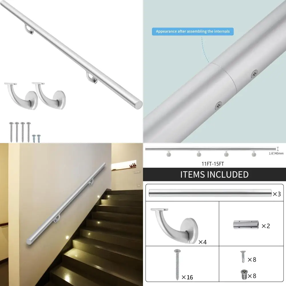 مجموعة درابزين سلالم داخلية حديثة من الألومنيوم بطول 11 قدم مع دعامات من سبائك الزنك للسطح والمنحدر والسلالم المثبتة على الحائط وSa المحسن #1