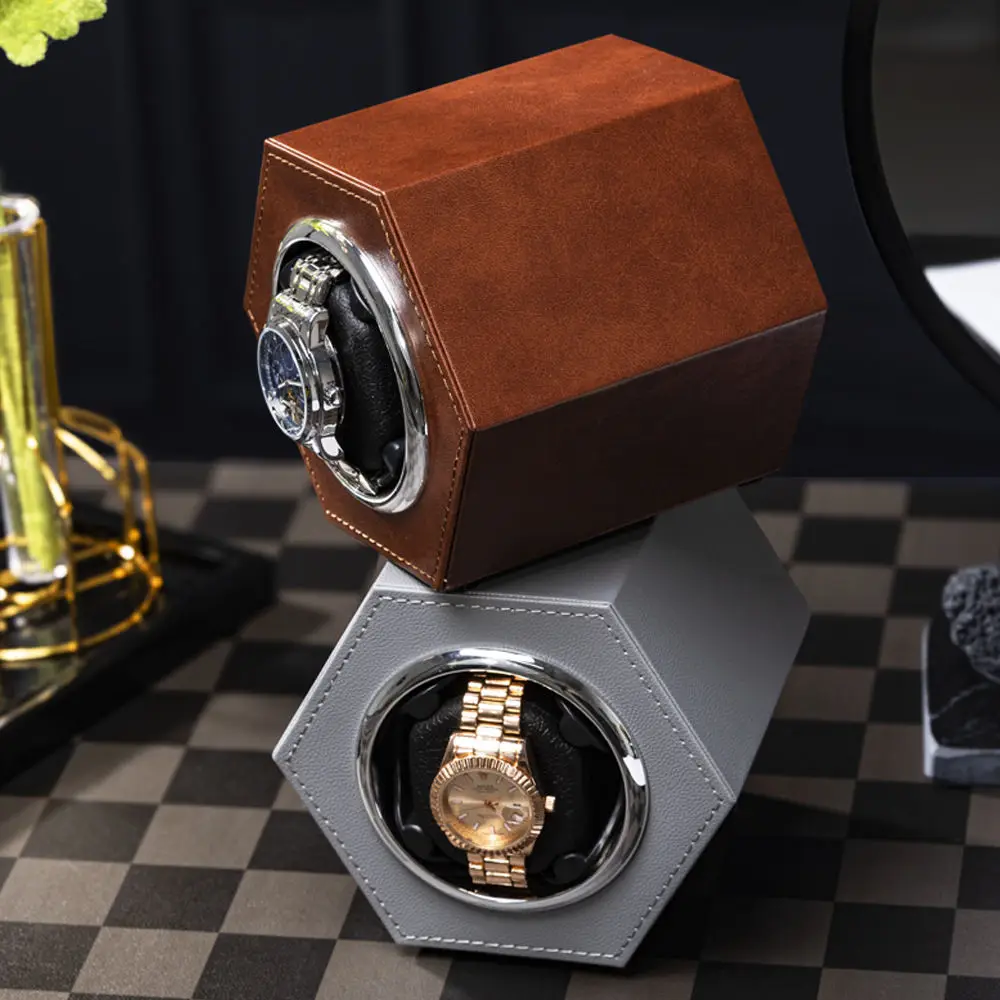 Single Slot New Creative Hexagon Rotat Placing Device Automatic Movement Watch Winder Storage Box Organizer Watches Protection