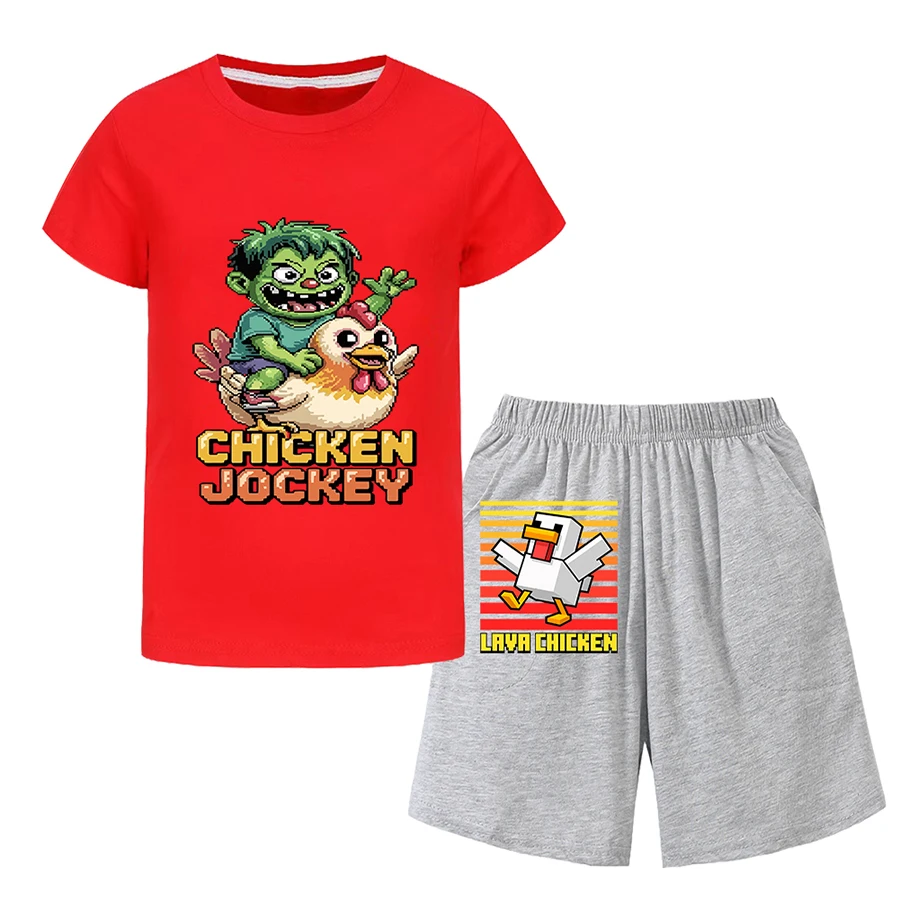 Chicken Jockey Infant Top and Bottom Set for Children From 6 To 12 Years Old Korean Summer Clothes Children's Tracksuit Shorts