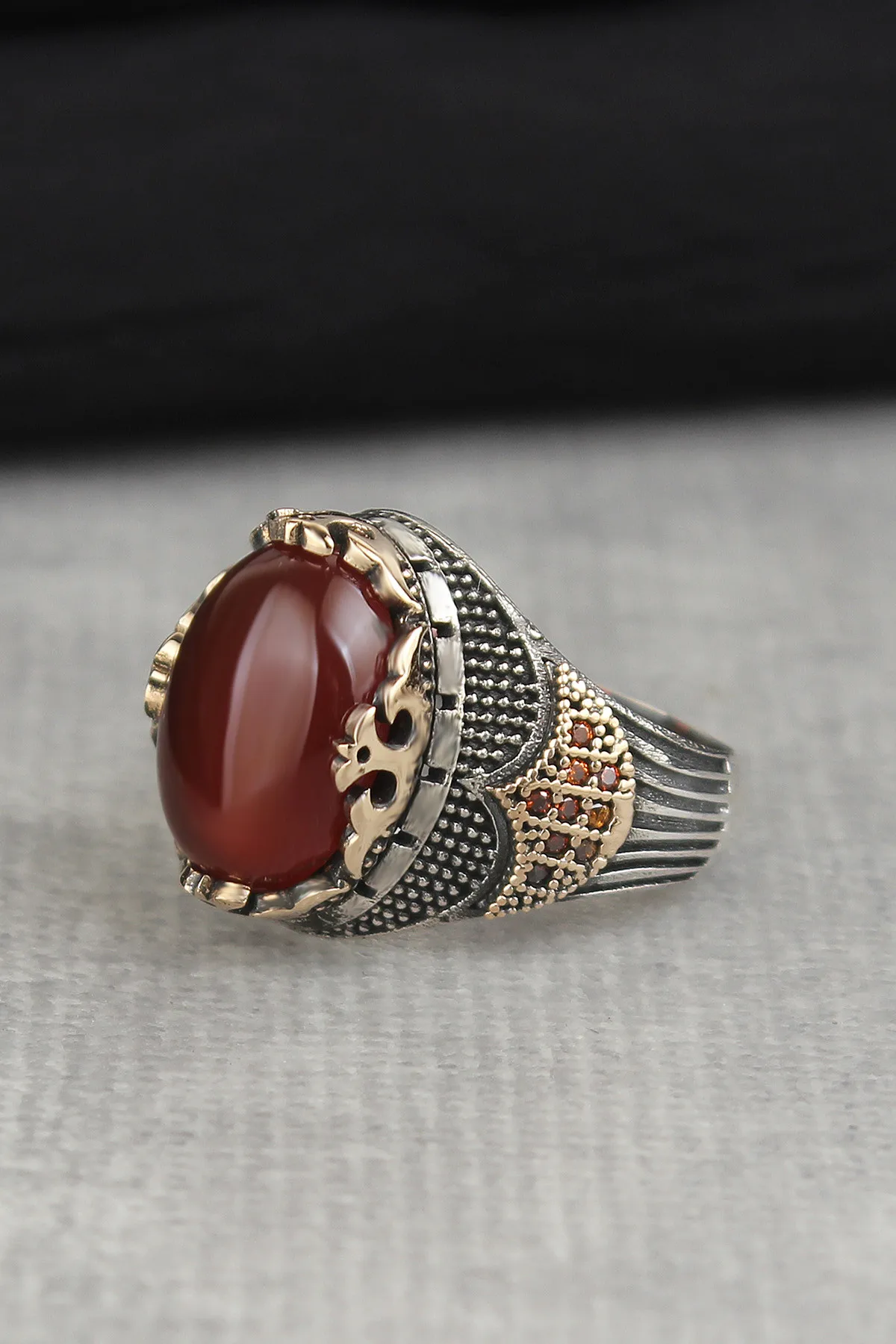 

Agate Gemstone 925 Sterling Mens Silver Ring