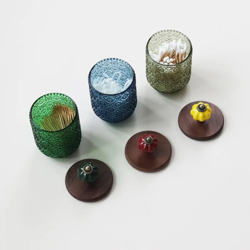 Vintage American Style Glass Jewelry Storage Box, Creative Teeth Sign Tube, Candy Jar Decoration Ornament, French Style