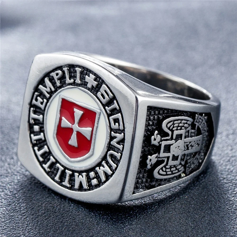 Personality Jewelry Shield Cross Freemason Men's Stainless Steel Rings Size 7-15