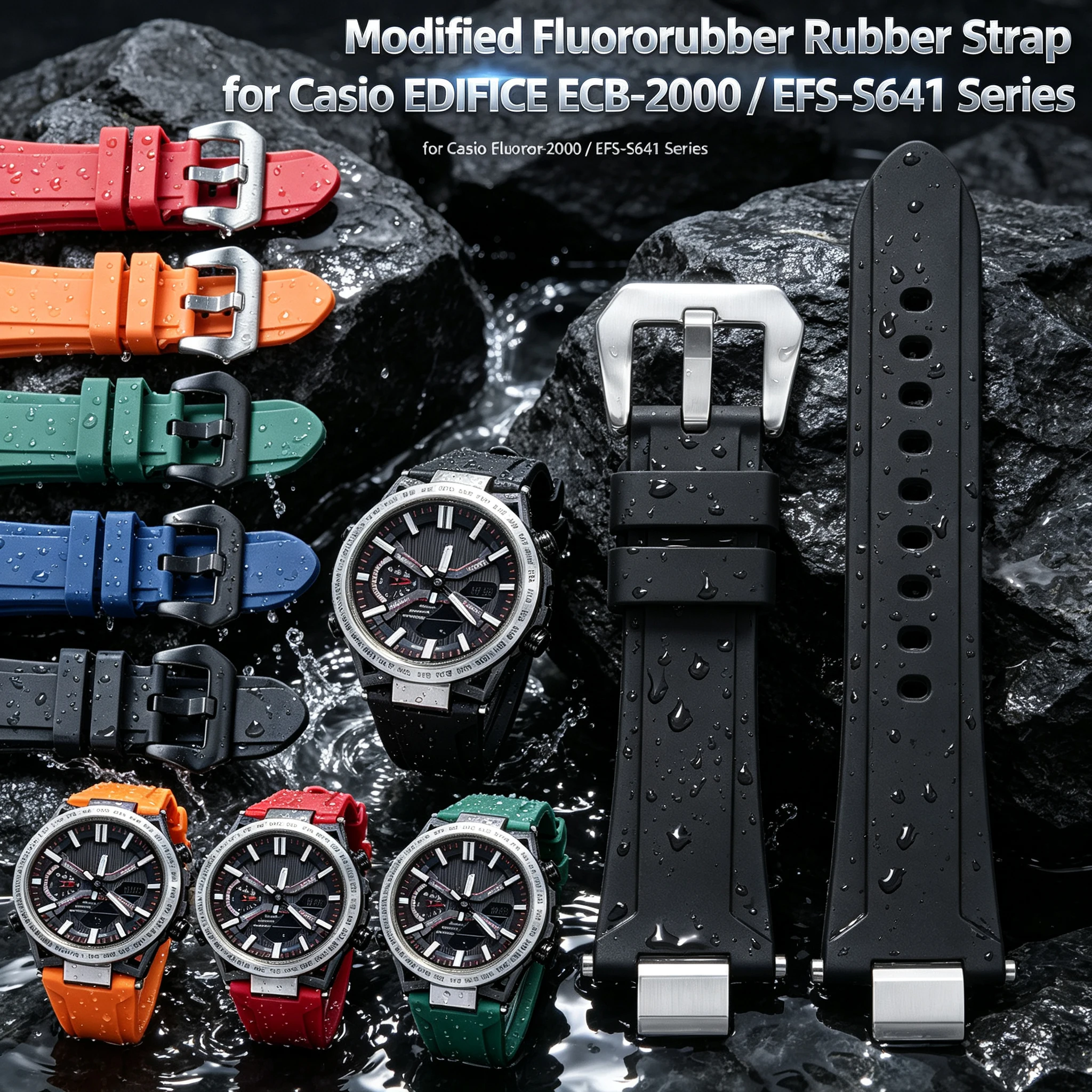 Modified Fluororubber Strap For Casio EDIFICE ECB‑2000 EFS‑S641 Waterproof Flexible Sport Replacement Wristband Watch Accessorie