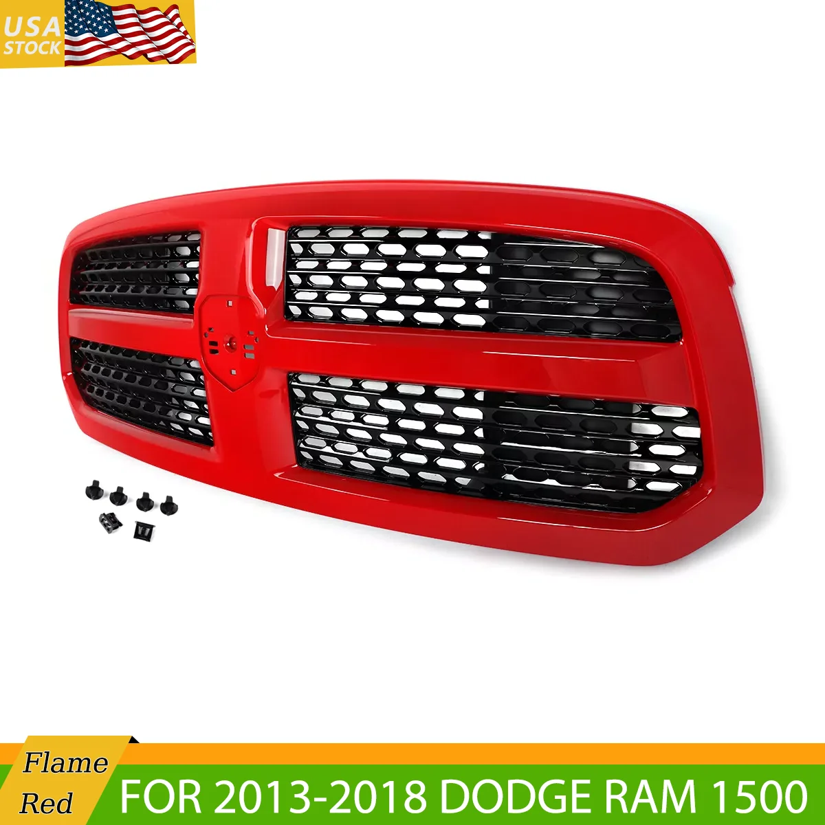 Flame Red Front Grille Black Mesh Grille for Dodge Ram Laramie 2013-20018 Honeycomb Grid Grills Front Bumper Grille Hood Grills