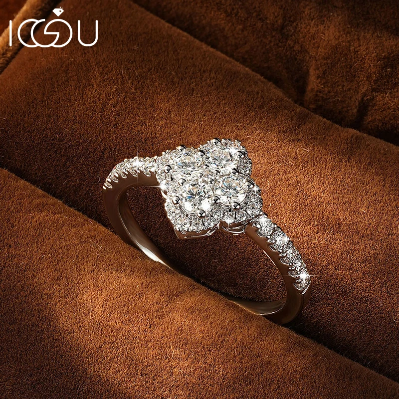 IOGOU D Color Full Moissanite Four Flower Wedding Ring for Women GRA Certified Lab Imitation Diamond Clover Rings Jewelry Gifts