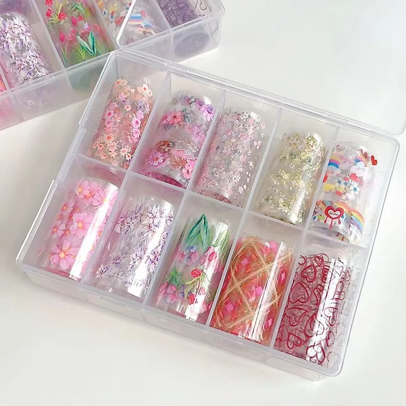 Accessoires pour ongles fleurs tulipe ciel étoilé papier Nail Art et beauté autocollant, breloques pour ongles fournitures de décoration, presse sur les ongles