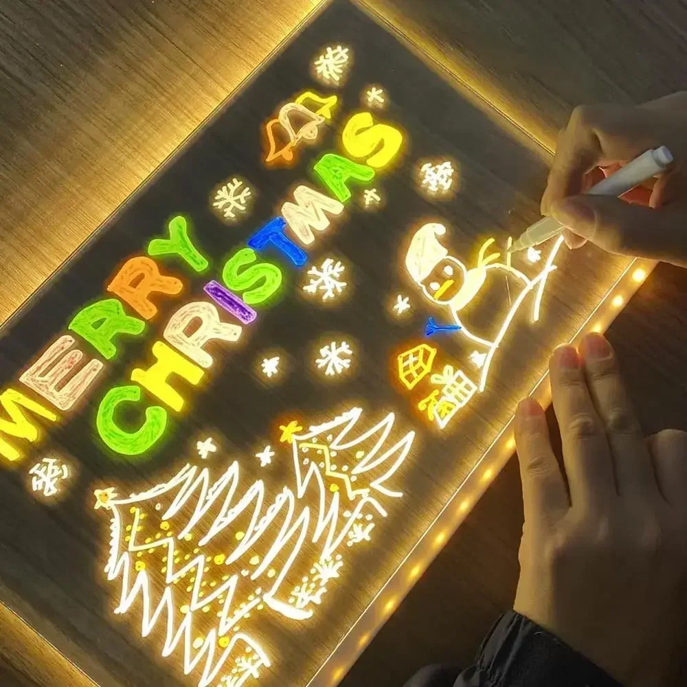 LED Note Board with Colors,Glowing Acrylic Drawing with Light up Dry Erase Board with Stand as a Glow Memo Letter