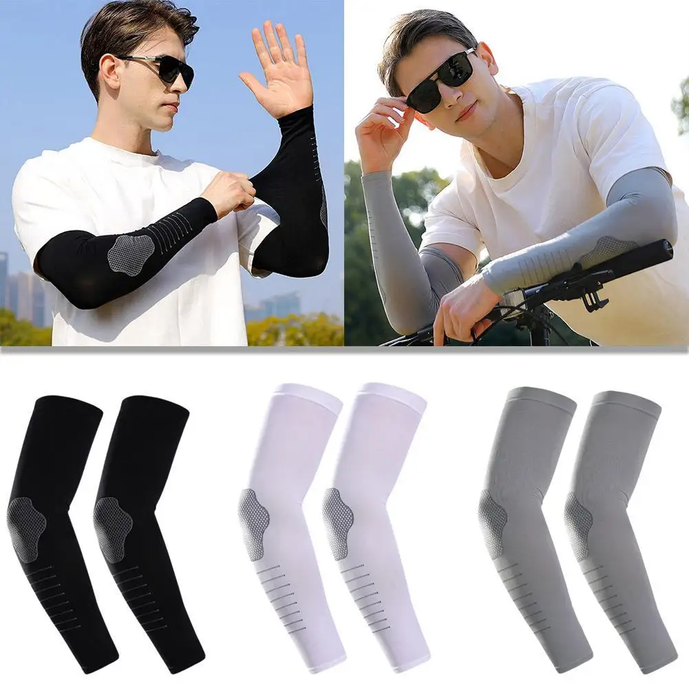 

2PCS Ice Silk Sunscreen Sleeves Men's Cycling Sports Elastic Arm Guards Quick-drying Sweat-absorbent Cooling Sleeves Cover