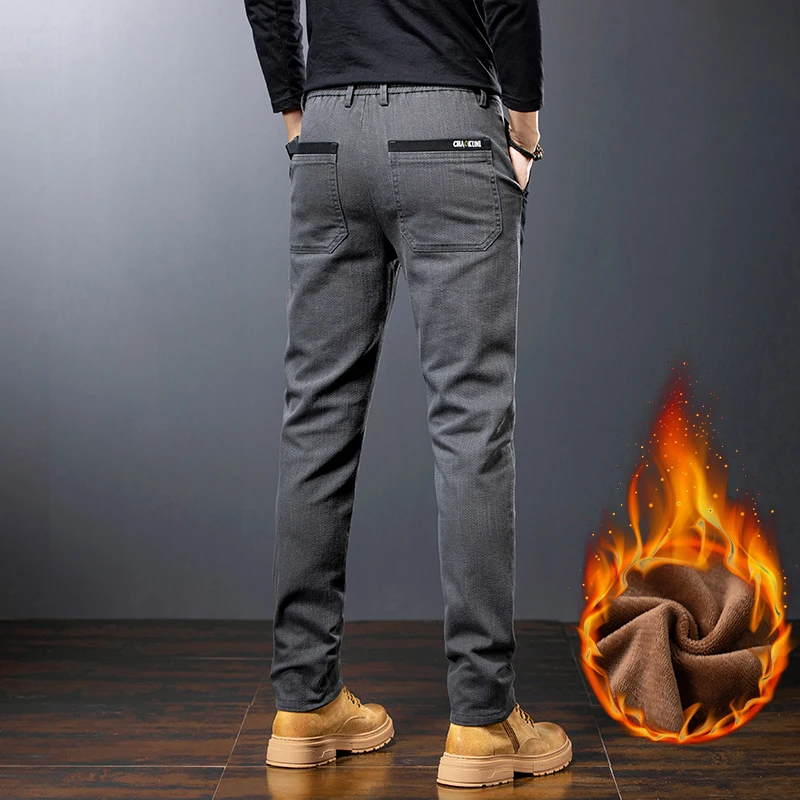 Hiver hommes mode polaire chaud pantalons décontractés mince jambe droite coréen thermique pantalon affaires épaissir velours marque Streetpants