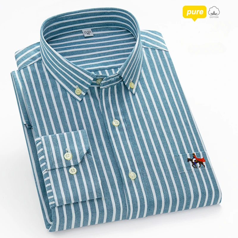 

New in shirt 100%cotton Oxford long-sleeve shirts for men slim fit formal plain shirt fashion embroidery elegant office clothes