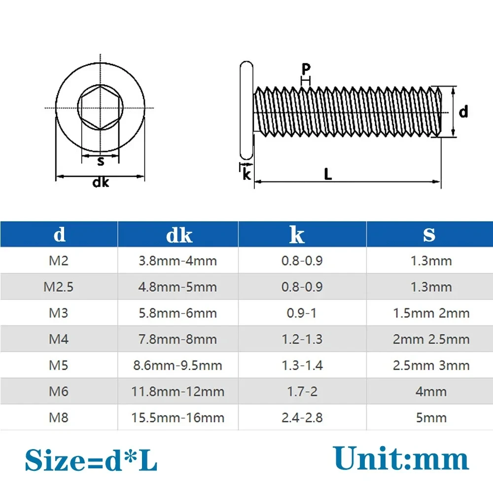 10 pz M1.6 M2 M2.5 M3 M4 M5 M6 M8 304 in acciaio inox esagono incassato Ultra sottile piatto Wafer vite bullone a brugola vite