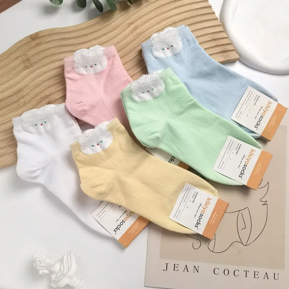 

Короткие носки с рисунком кролика в корейском стиле для женщин, летние милые студенческие хлопковые носки до щиколотки Kikiya Kawaii, короткие носки-трубочки