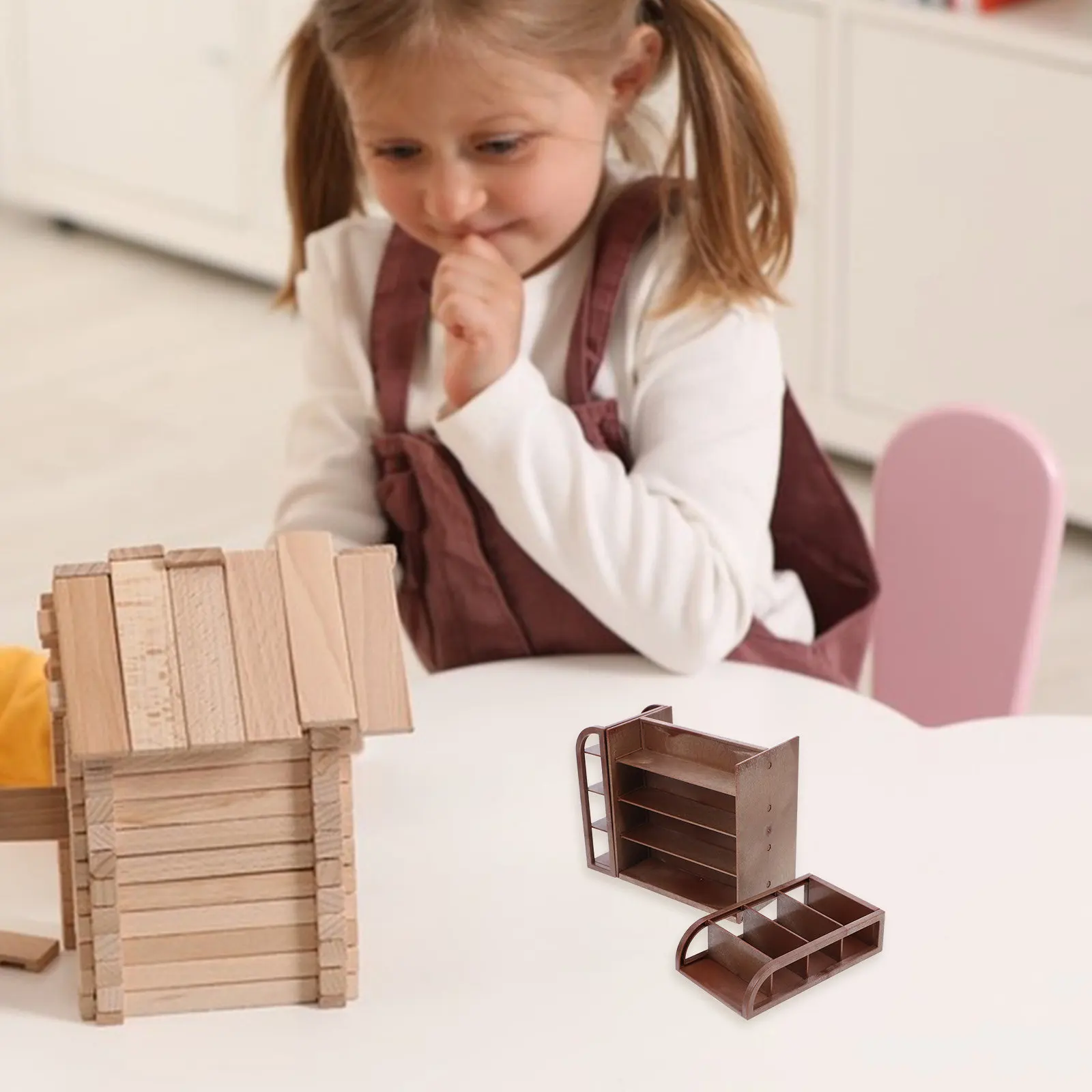 

Miniature Storage Rack Elegant Design Plastic Mini House Shelf for Dollhouse Mini Flower Display Living Room Balcony Decoration