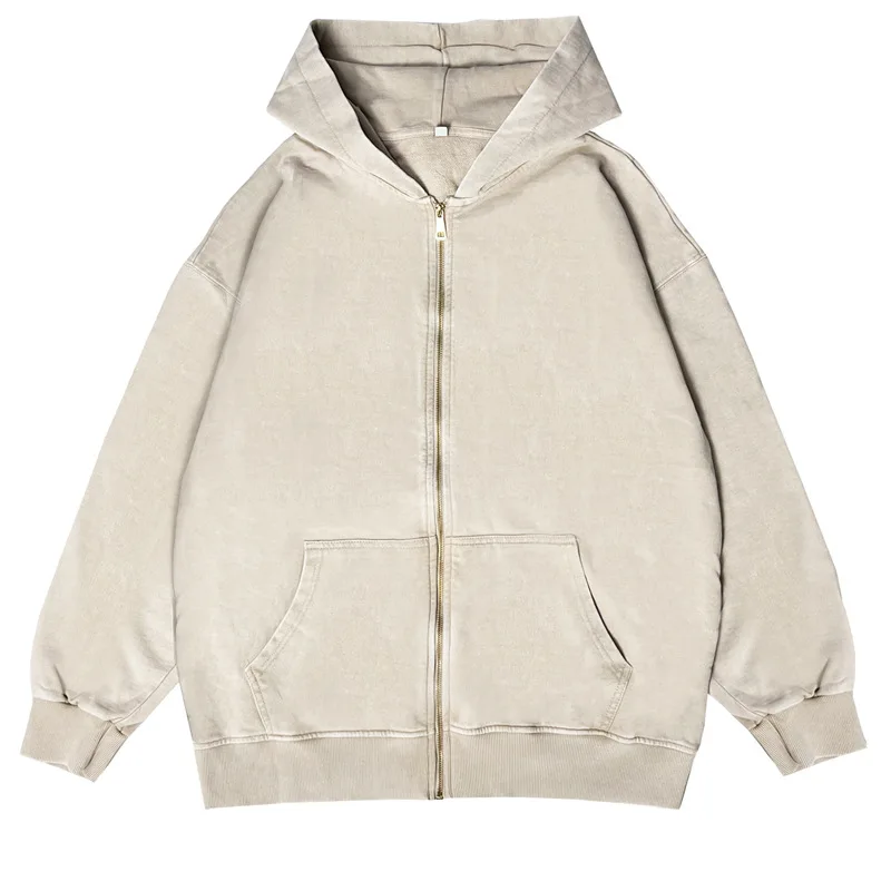 سترة رجالي بقلنسوة عتيقة مغسولة بالماء 380 جرام للخريف والشتاء سميكة بلون سادة وربطة عنق من القطن #3