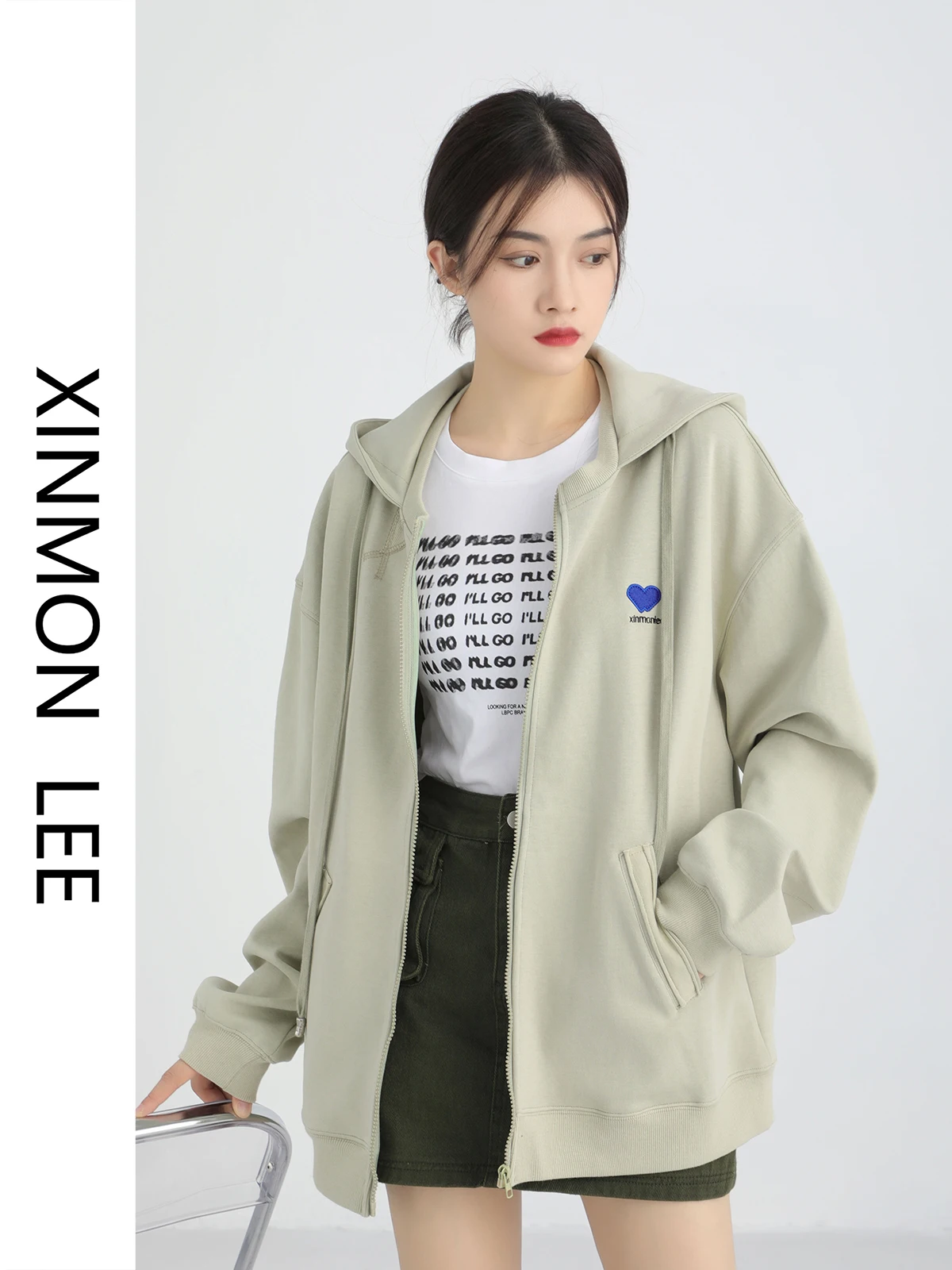 

Korean Sle Women's Hoodie Sweatirt Loose Comfortable Autumn Winter Outerwear Straight Cut Long Sve Zipper Closure