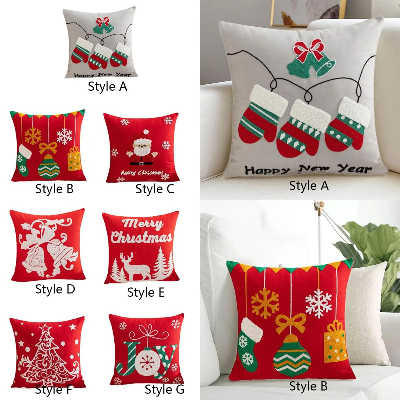 Christmas Throw Pillow Cover Embroidered Decorative Cushion Cover Pillowcase 18 x 18 inch for Bed Couch Living Room Home Bedroom
