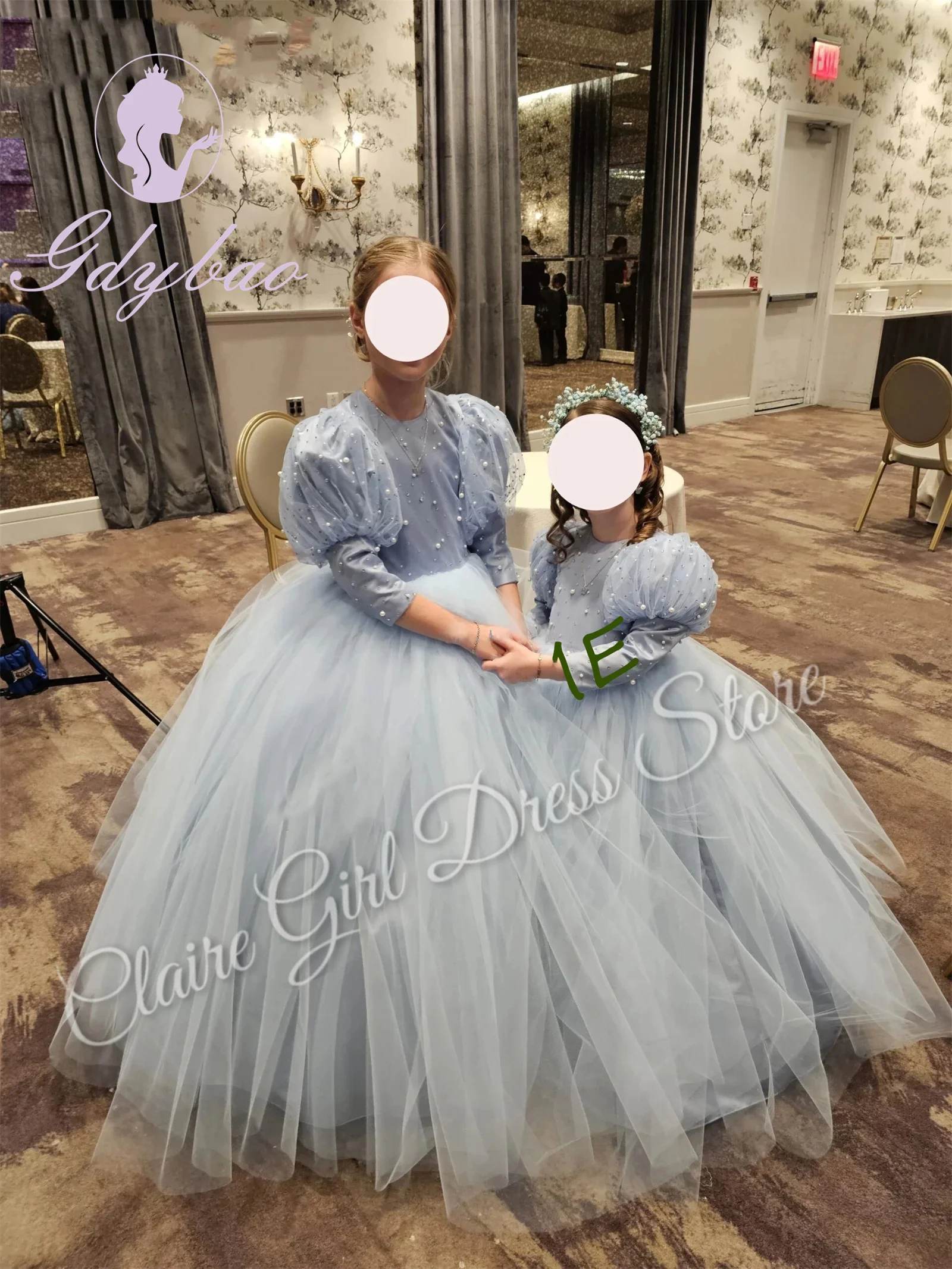 Vestidos elegantes personalizados para niña, vestidos de flores para boda, perlas, largo hasta el suelo, fiesta de cumpleaños de princesa hinchada, vestido de baile de primera comunión