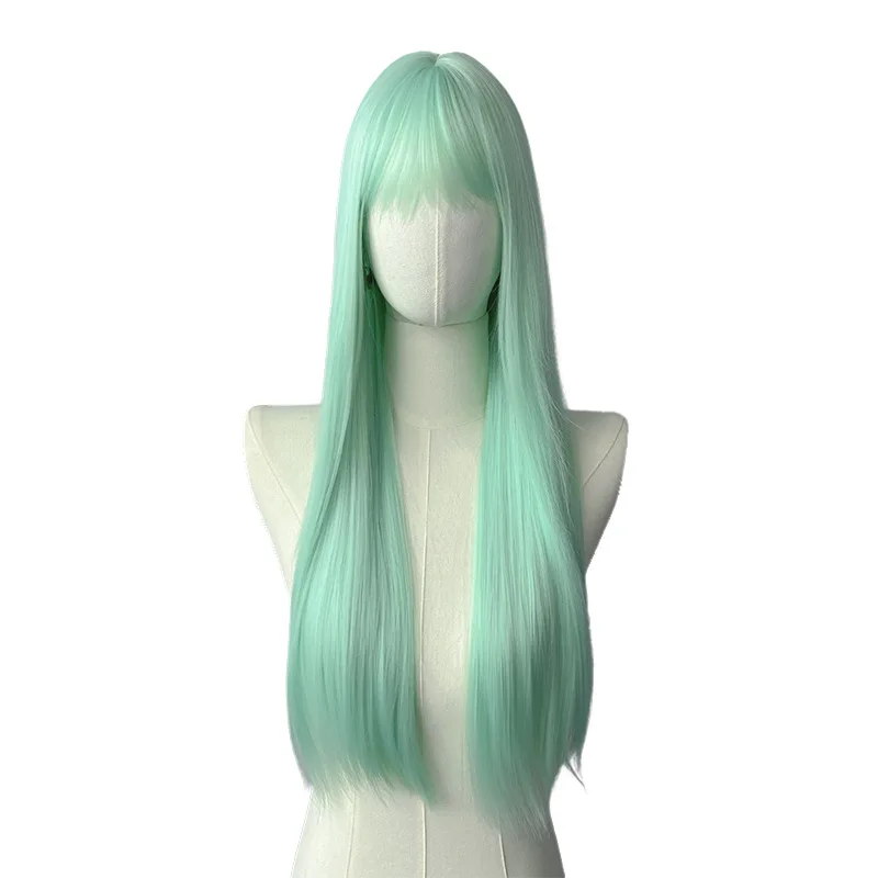 Mint Green Straight Bang Long Straight Synthetic Wig Fashion High Quality Chemical Fiber Wig Headgear Women's Wig image 5