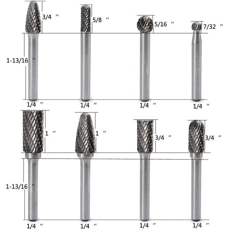 1/4'' Double Cut Tungsten Steel Carbide Rotary Burr Die Grinder Shank Bit Set Abrasive Tools from US