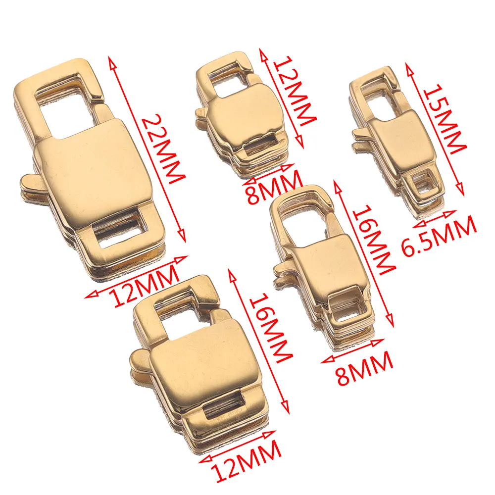 4pcs NEW Stainless Steel Square Buckle Gold Plated Lobster Clasps Hooks Connectors Necklace for DIY Jewelry Making Supplies Bulk