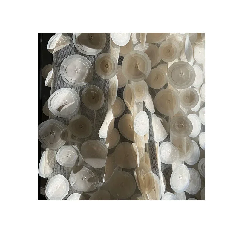 Mesh Fabric Light Apricot Heavy Texture Circular Cut Perspective Dress Designer Cloth Apparel for Diy Sewing Material