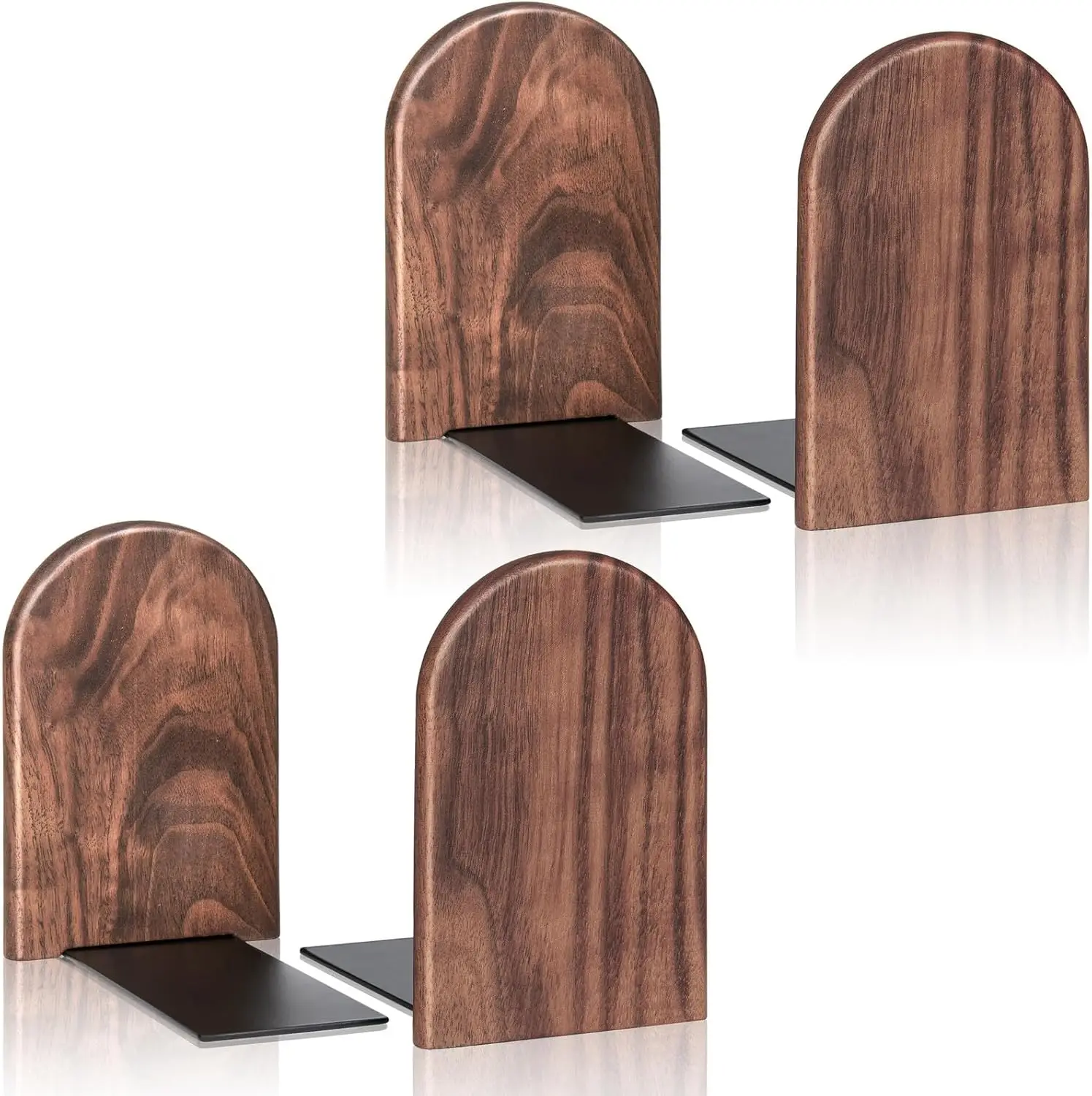 

2 Pairs Wooden Book Ends for Heavy Books, Non-Skid L-Shaped Bookends for Office Desk Shelf