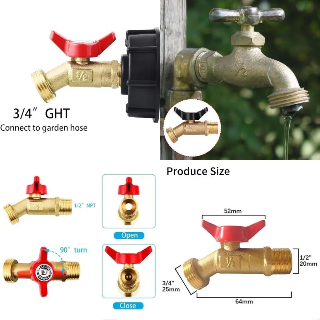Brass Hose Bibb Leak Proof Brass Hose Bib 1/2 Inch NPT Inlet and 3/4 Inch GHT Outlet for Irrigation Systems