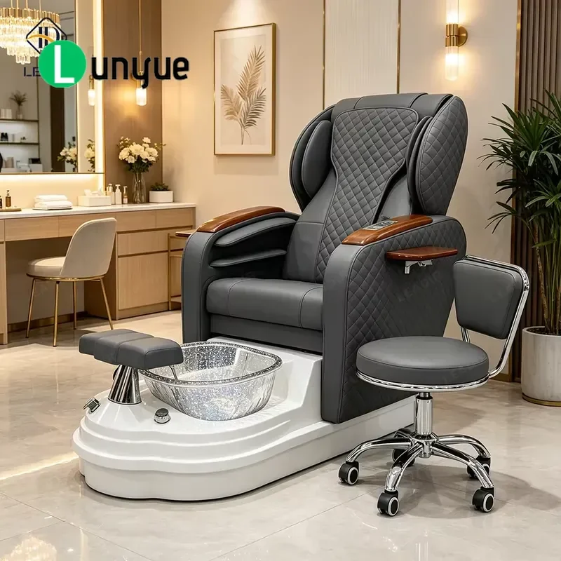 Deluxe Upholstered Pedicure Spa Massage Chair with Reclining Seat LED Light Automatic Drainage Ductless Injection Magnetic