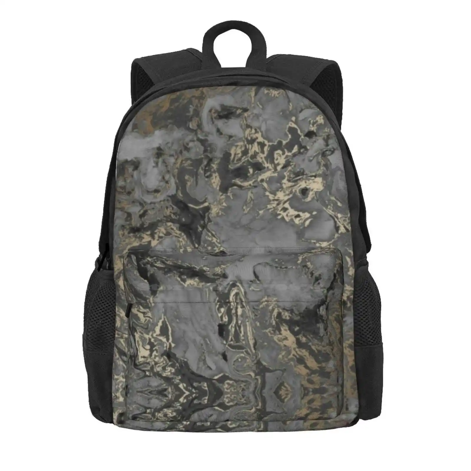 Black, Gold And Grey Marble Hot Sale Schoolbag Backpack Fashion Bags Golden Marble Pattern Patterns Light Blue Baby Blue