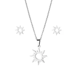 Stainless Steel Necklace Earrings Plated Ethnic Sun Totem Pendent Necklaces Charm Women Birthday Party Fashion Mamam Jewelry