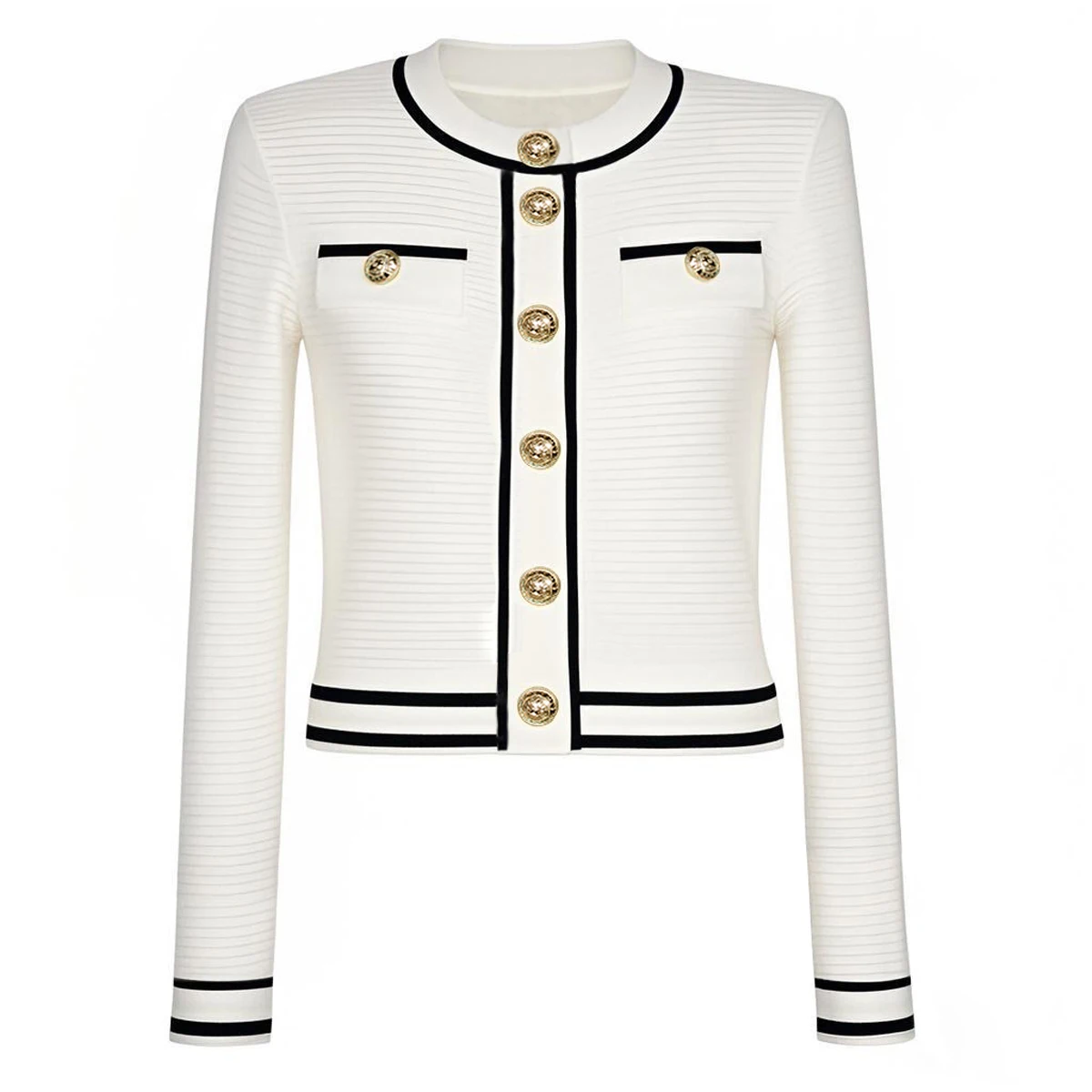

High End Spring And Autumn New High-Quality Knitted Sweater Long Sleeved Round Neck Patchwork Cardigan Knitted Top Jacket