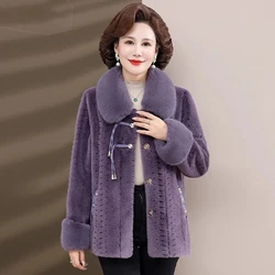 WinterHigh-quality Mother Fur Jacket Noble Women Mink Coat Middle Aged Female Fox Fur Collar Short Overcoat Mink Velvet Outwear