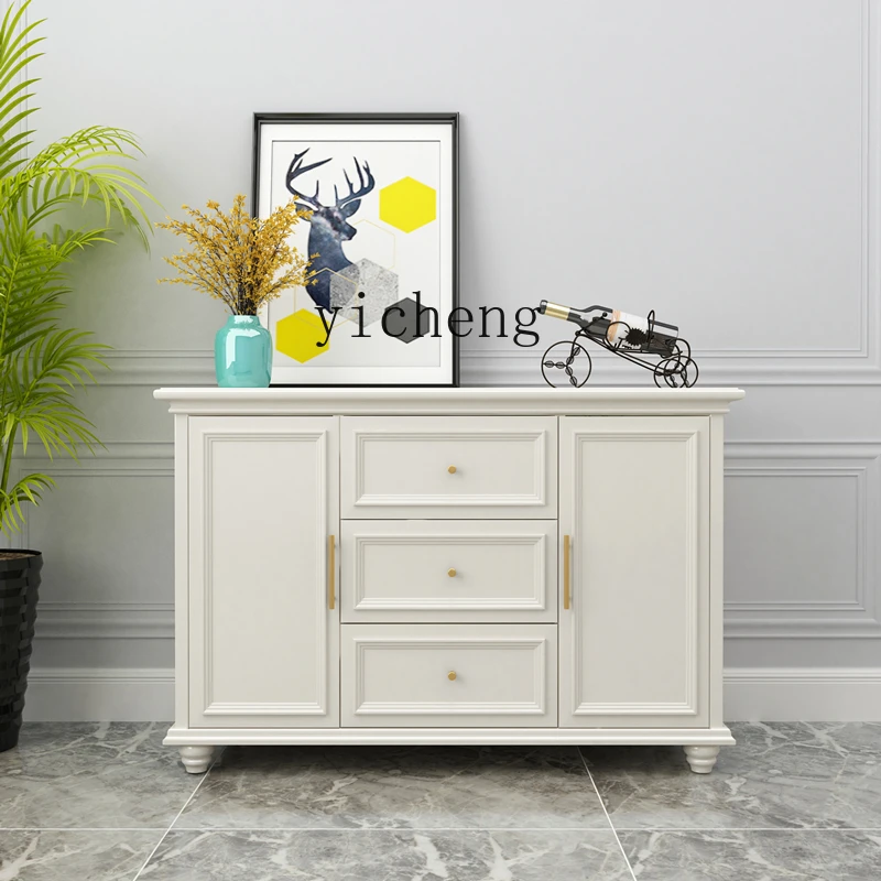 ZK Light Luxury Solid Wood Sideboard Modern Simple White Wall Living Room Wine Cabinet Small Apartment Storage Locker