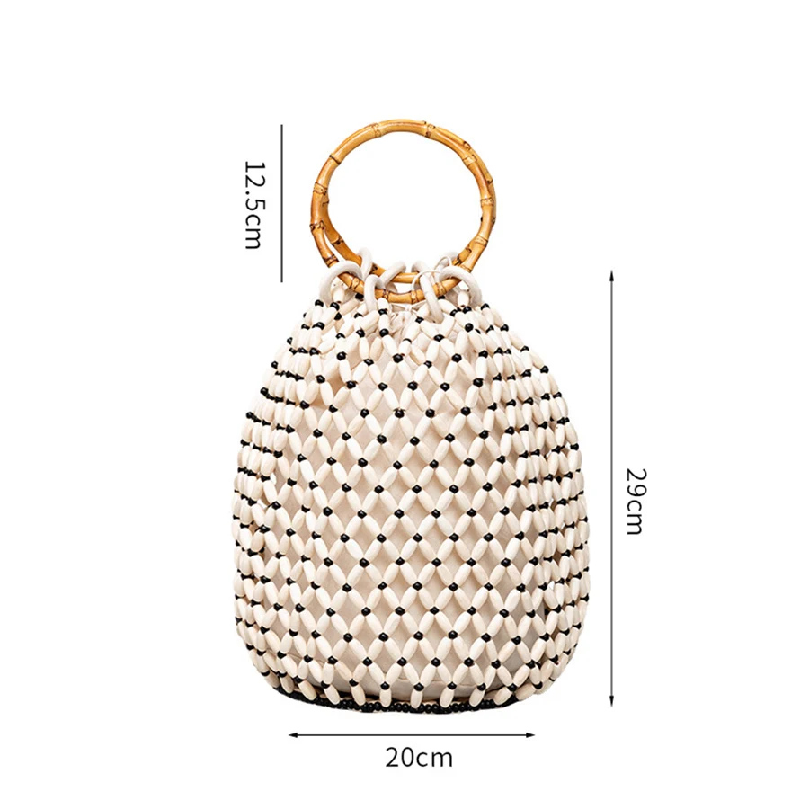 Women\'s Woven bag new hollow out bucket bag summer design commuter wood bead totes bag bohemian travel beach handbag Clutch bags