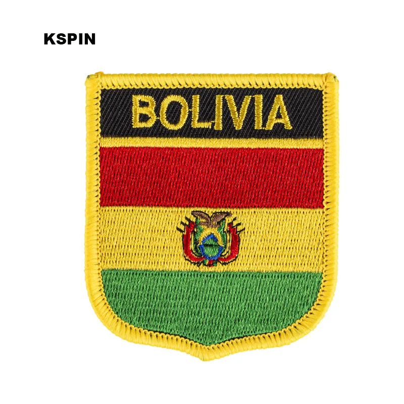 Bolivia Flag Shield Shape Iron on Embroidery Patches Saw on Transfer Patches Sewing Applications for Clothes Back Pac