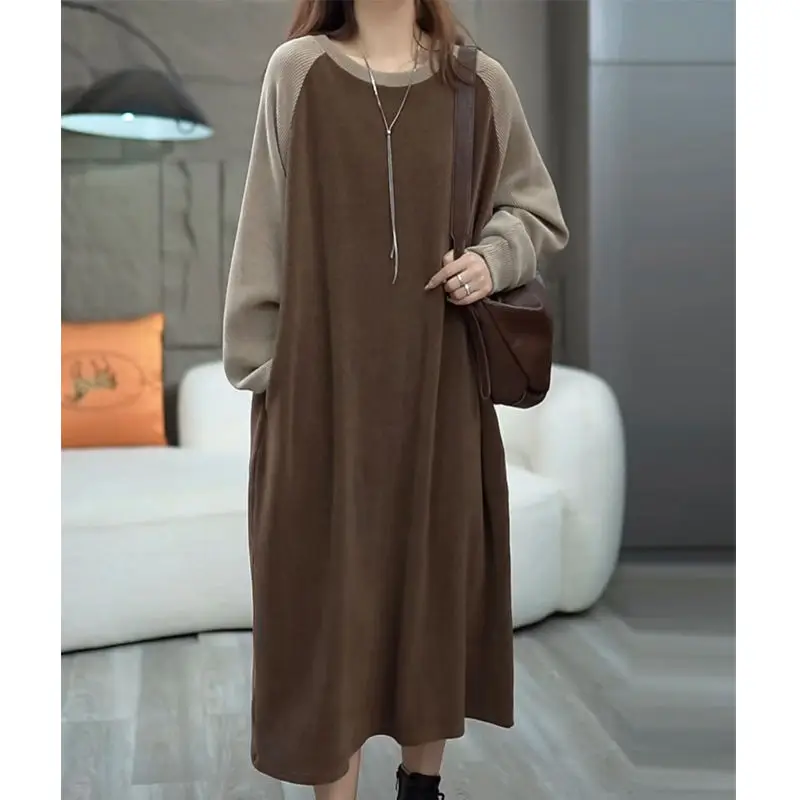 

Women's Autumn Spring Dress Color Blocking Plus Size Retro Simple Comfortable Loose Casual Design Fashion Niche Versatile Skinny