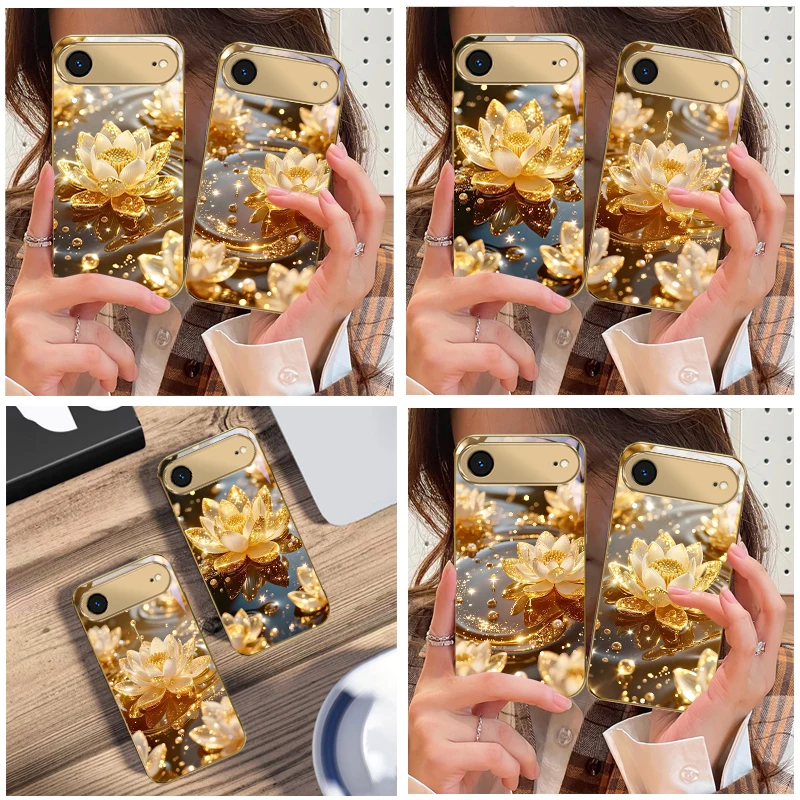 

Jinlian Gathers Wealth For IPhone 17Pro Max 16 E 17 Pro oMax 15 Pro 14 13 Plus 12Mini 11 Pro Max XR Air Golden glass phone case