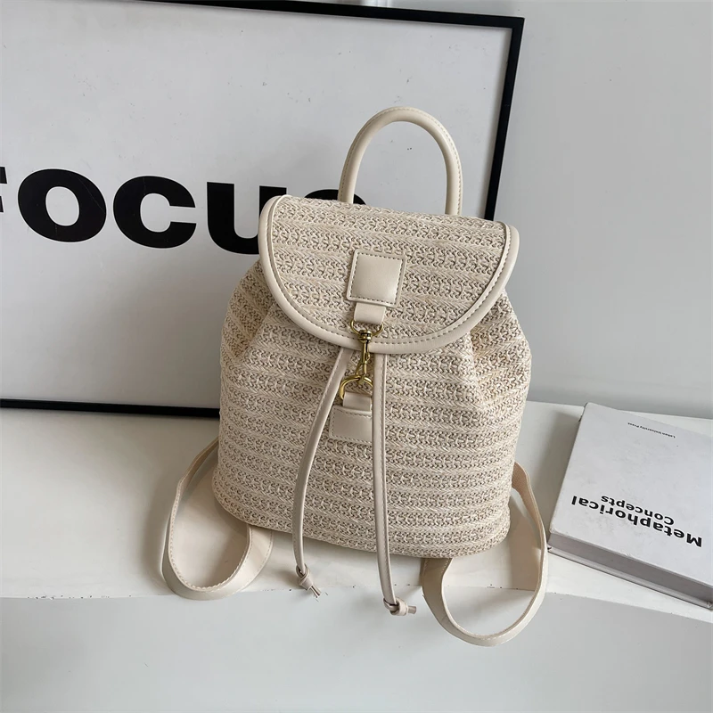 Knitting Solid PU Splicing Sewing Fashion Backpack High Capacity Shoulder Bag 2024 Hot Sale Bags for Women Bolsas Femininas