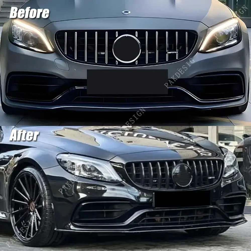 Car Front Bumper Lip Diffuser Spoiler For Mercedes-Benz C-class W205 C205 C63 AMG C63 & AMG S 2015-2022 ABS Body Kits Tuning