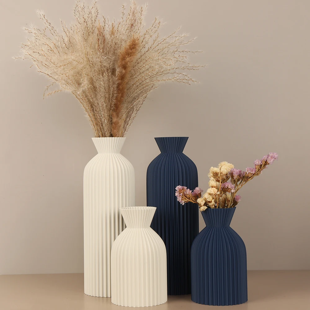 Cross-Border Minimalist Wabi-Sabi Style Vertical Striped Waisted Vase For Nordic Modern Style Home Soft Decoration Floral Contai