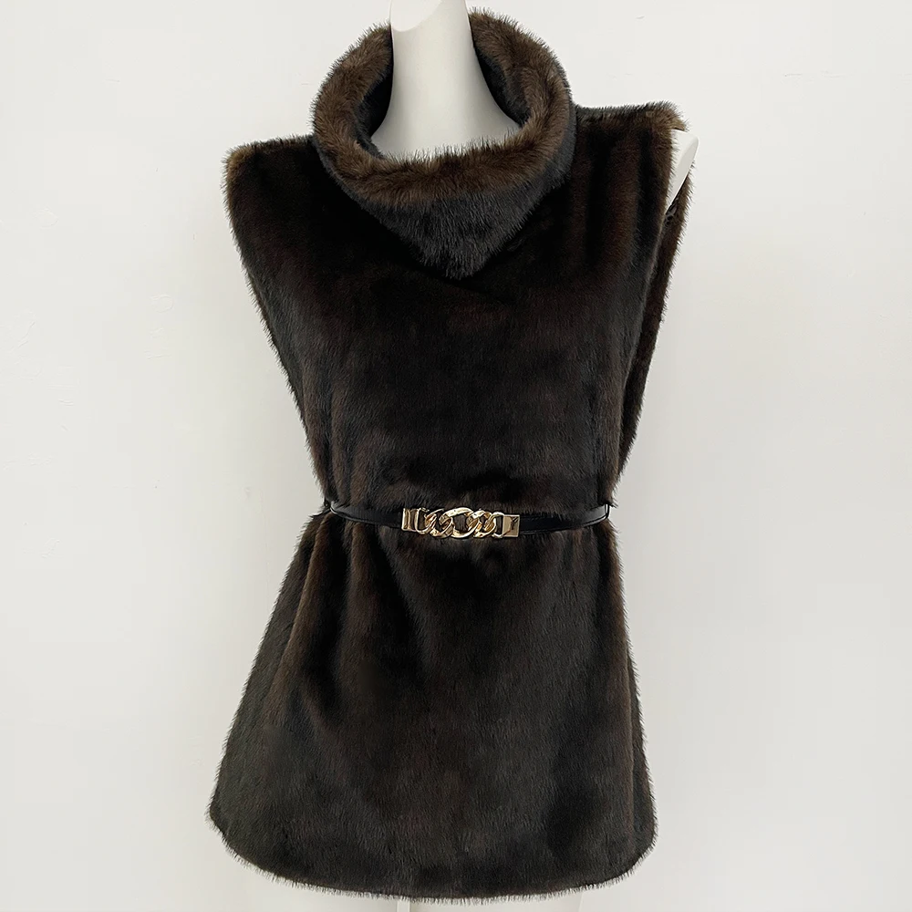 

Fake Fur Clothes Fur Coat Eco-friendly Sleeveless Faux Fur Jacket Vintage Women Autumn Winter Female Warm Thick Belt Artificial