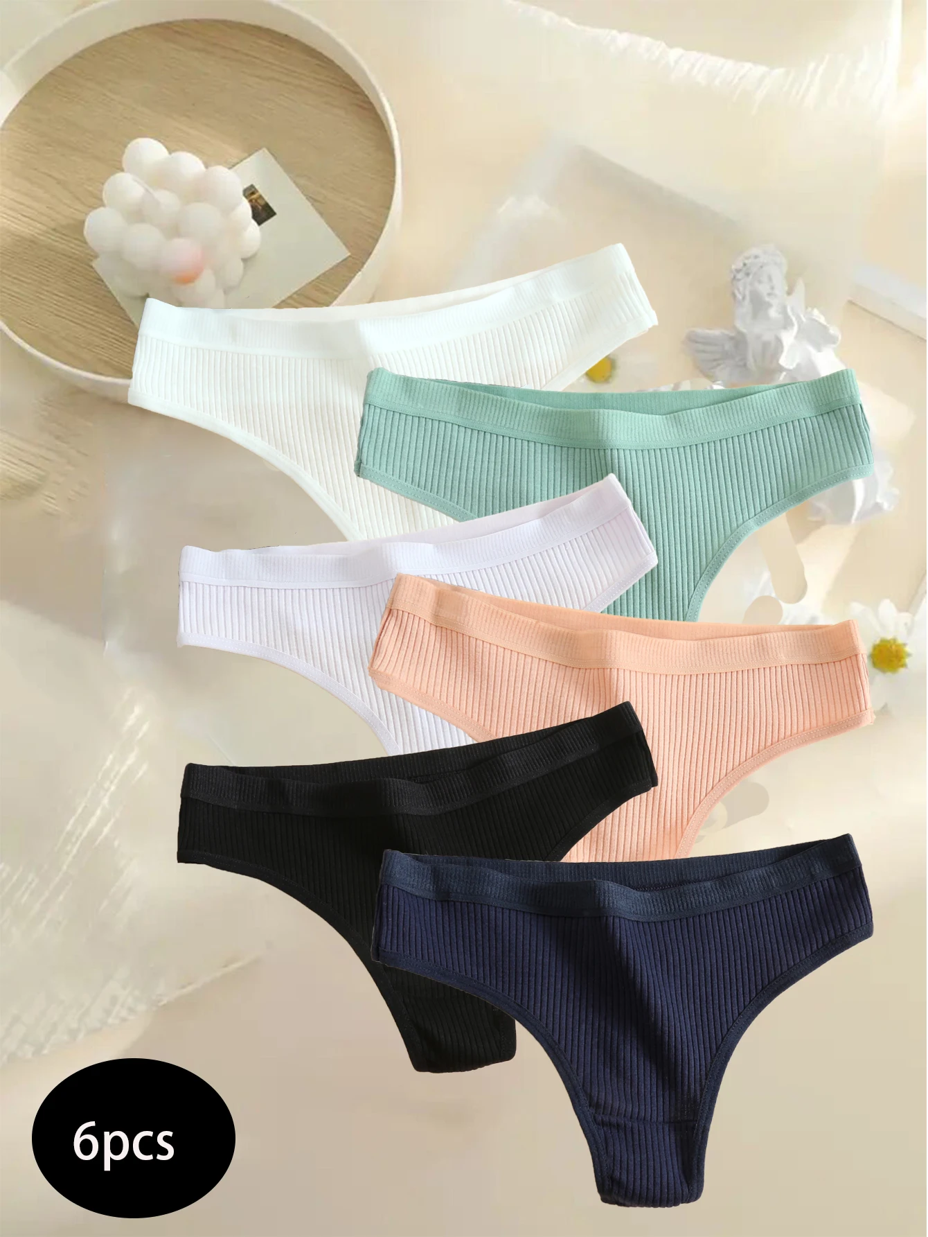 6pcs women cotton underwear Comfortable and breathable G-string Low Rise Soild Colours Underpants