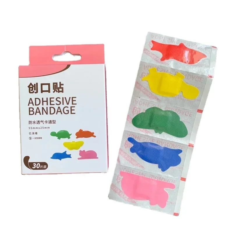 Kawaii Animal Dos Desenhos Animados Band Aid, gesso para feridas, altamente absorvente, respirável, remendo adesivo, fita Woundplast, 30pcs por conjunto