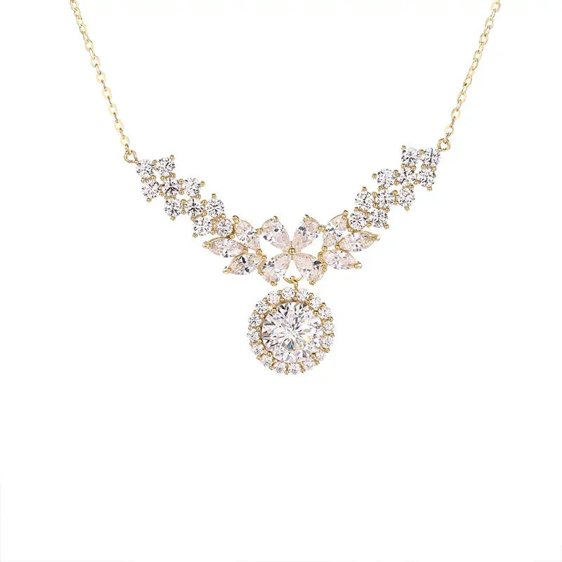 

ZFSILVER Fashion Trendy s925 Silver Luxury 2ct Moissanite Round WheatNecklace For Women Accessories Party Jewelry Gifts MS-1144B